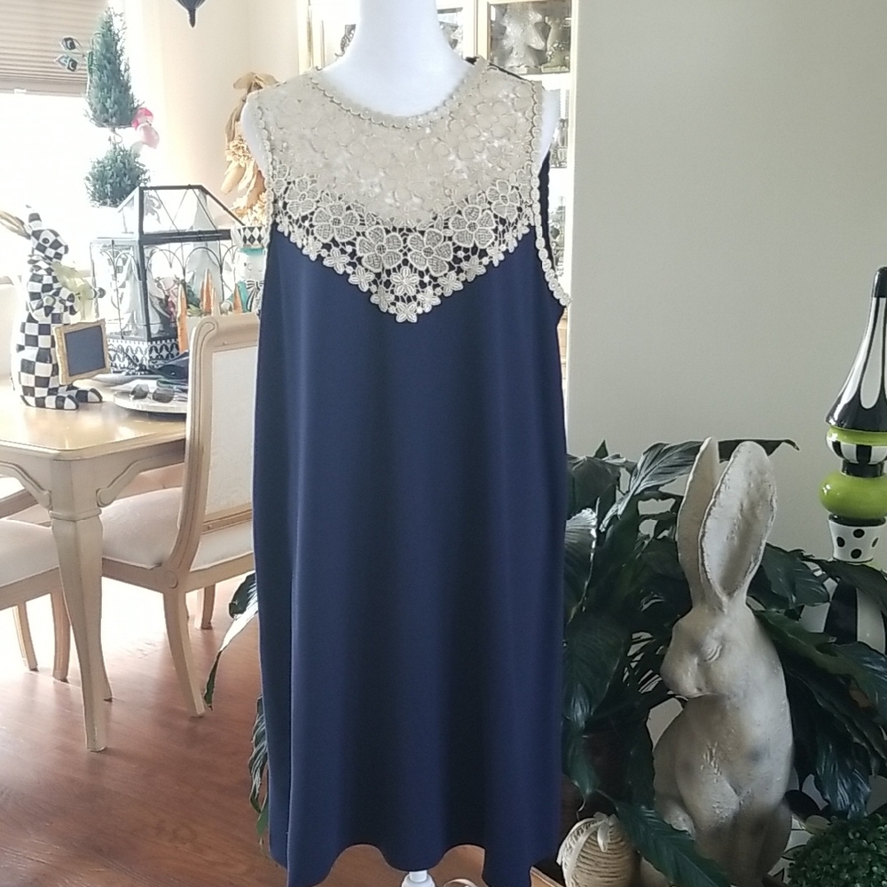 Lilly Pulitzer Navy Shift Dress with Cream Lace Yoke